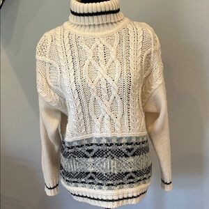 Cozy Cable Knit Turtleneck Sweater -ivory  and Gray